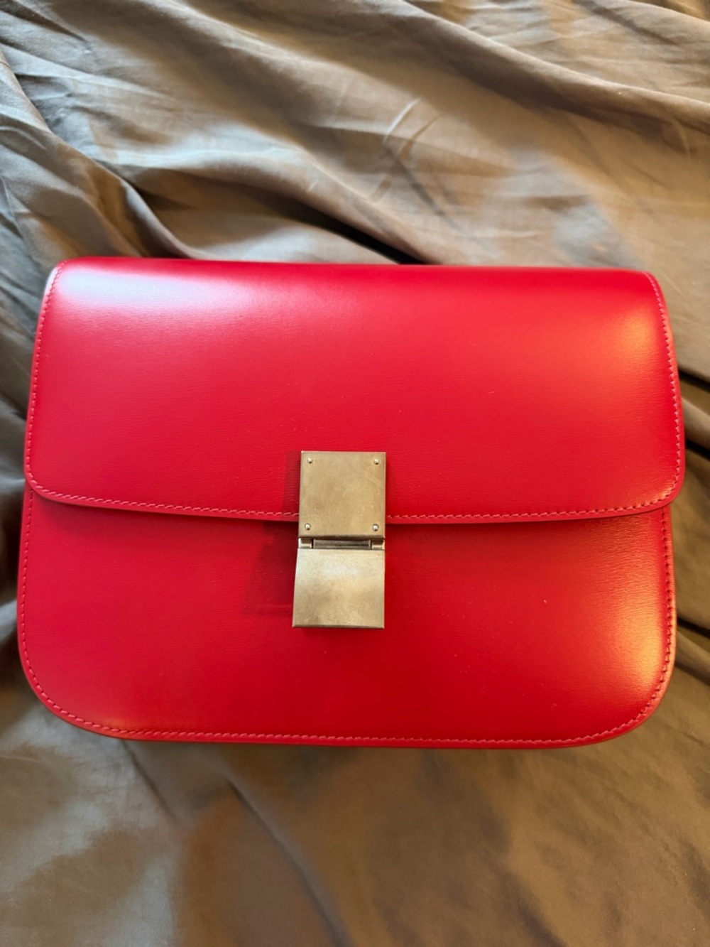 Celine Red Leather Crossbody with Brushed Metal Lock